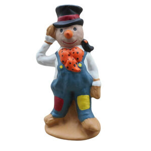 Vintage Fall Hobo Scarecrow Man w/Crow 6.5" Tall Ceramic Hand Painted